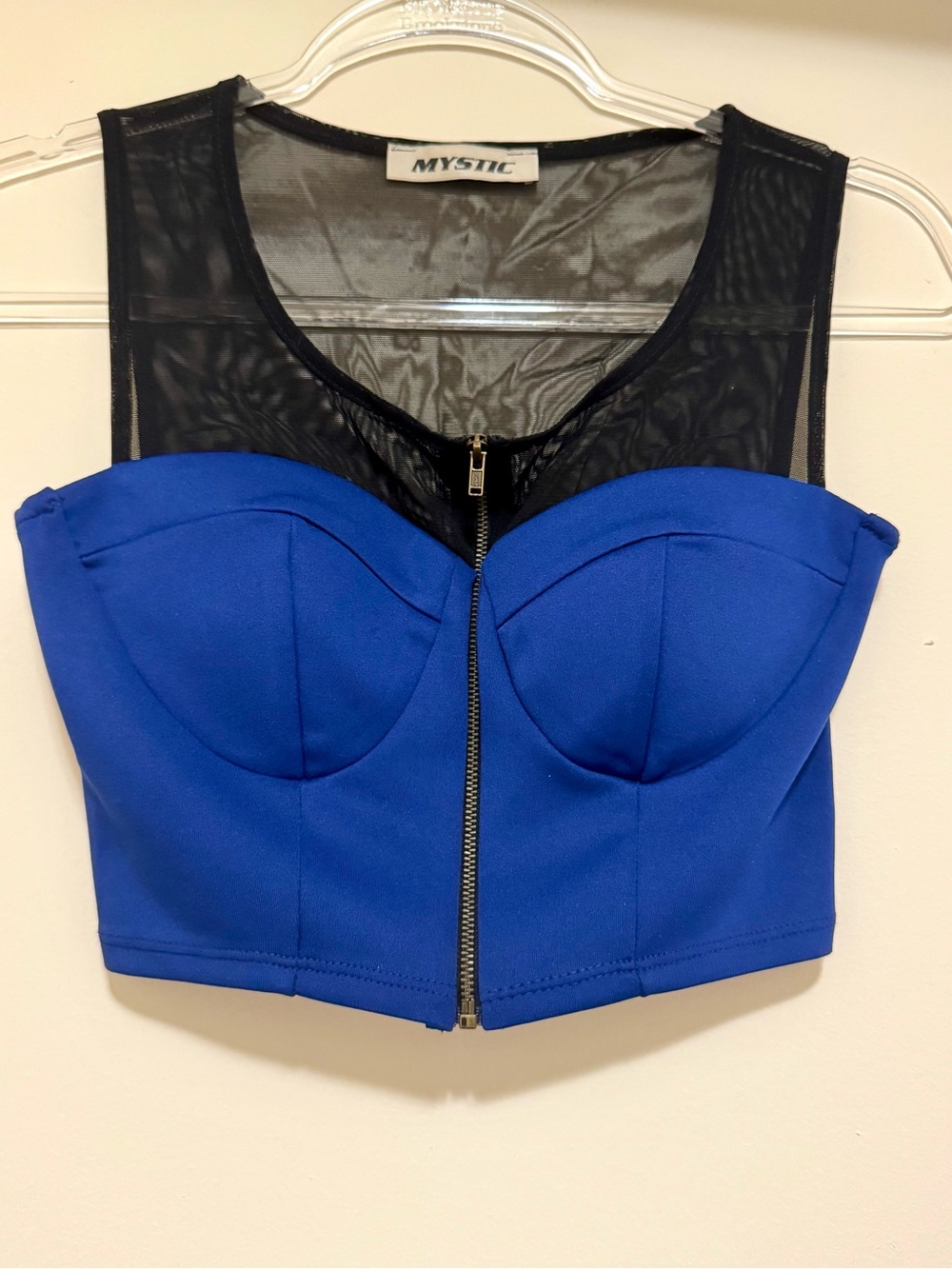 Mystic Royal Blue Bustier Crop Top with Black Mesh Back